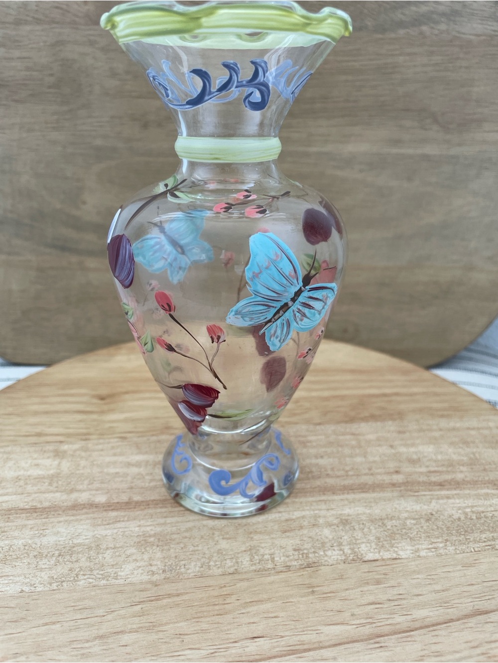 SALE! 50% Off Small Hand-Painted Butterfly Glass Vase in Light Blue and Green